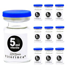 Vitorinca 5ml Sterile Glass Vials, 10 Packs-5ml Sterile Empty Vial with Self-Healing Injection Port and Flip Top Cap, Sterile Package, for use in sterile preparations and Laboratory Study