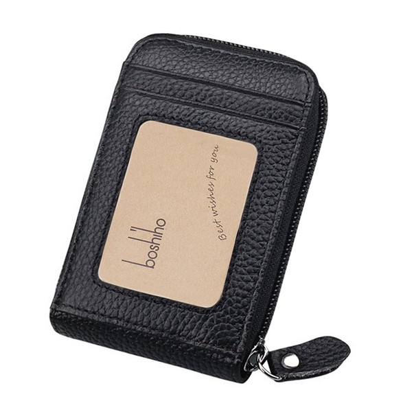 boshiho RFID Blocking Card Holder Genuine Leather Credit Card Case