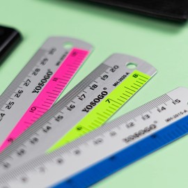 Set of 3 Aluminum Rulers of 6”, 8”, 12” in Inch and cm Scale W/Hanging Hole (Random Color)