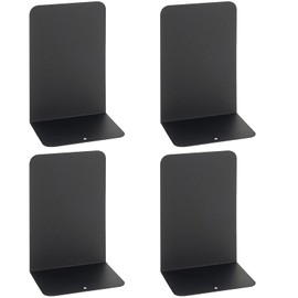 4Pcs Book Ends - Black Decorative Metal Bookends, Heavy Duty Book Ends for Shelves, Book Holder with Non-Slip Rubber Pad, Book Divider Stopper Organiser Desktop Shelves for Home,Office,Library, School