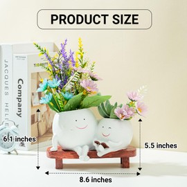 UgyDuky Smiling Face Planters Pot, Double Face Planters Pots for Indoor Outdoor, Succulent Flower Pots with Drainage Hole, Novelty Gift Ideas for Mother Teacher (White)