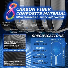 Pickleball Paddles T700 Carbon Fiber Surface Single Paddle USAPA Approved 16MM High Performance Lightweight Racket with Wide Face Long Grip for Men Women Beginner Starters