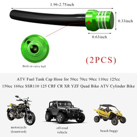 Yourkar 2 PCS Hose Gas Fuel Tank Cap, Aluminum Breather Fuel Valve Vent with Flexible Tube, Gas Tank Filler Cap Replacement for CRF YZF Motorcycle Dirt Bike, Motorcycle Accessories(Green)