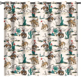 Kazynee Vintage West Cowboy Blackout Curtains for Bedroom,Rustic Wild West Cowboy Ride Horse and Desert Cactus Grommet Thermal Insulated Room Darkening Curtains Window Curtains 2 Panels 84L x 42W