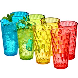 Amazing Abby - Glacier - 18-Ounce Plastic Tumblers (Set of 8), Plastic Drinking Glasses, Mixed-Color Reusable Cups, Stackable, BPA-Free, Shatter-Proof, Dishwasher-Safe