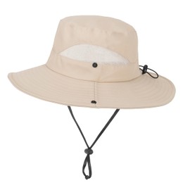 Kids-Boys-Summer-Sun-Hat Outdoor-UV-Protection-Mesh-Fishing-Hat Quick-Drying Wide Brim Beach Hats (5-10Y) Dark Beige