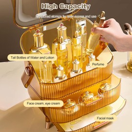 Ergocar Galatée Gran Capacidad Retro Elegante a Prueba de Polvo Organizador Maquillaje,Cajas Almacenamiento Maquillaje, Organizador joyería multifunción - Ámbar
