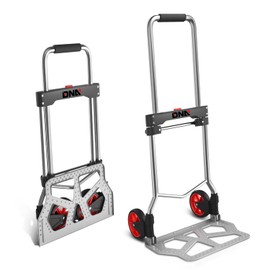 DNA MOTORING Folding Hand Truck, 220lbs Capacity Foldable Dolly Cart for Moving Heavy Loads, Collapsible Hand Truck, w/Telescopic Handle, Red, TOOLS-00743