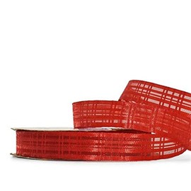 MIABE Ribbons Supplies for 15 Yard Spool Red Plaid Semi Sheer Thin Ribbon 5/8" W for Gift Wrap, Holiday Decor, Garland, Gifts, Wrapping, Wreath, Gift Bow,Craft Projects.