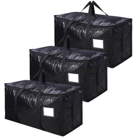 SUNNOW 3 Pack 90L Large Moving Bags, Waterproof Clothes Storage Bags Moving Totes Black