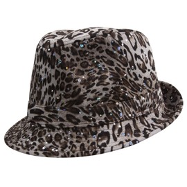 TOP HEADWEAR Womens Glitter Sparkle Fedora Hat - Leopard Brown