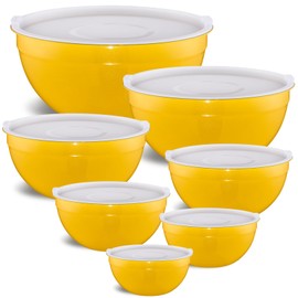 Moxinox Yellow Mixing Bowls with Airtight Lids, Stainless Steel Nesting Mixing Bowls Set of 7, Ideal for Baking, Prepping and Serving Food, Size 7, 3.6, 2.7, 2.1, 1.5, 1.1,0.8 QT, Stackable Design