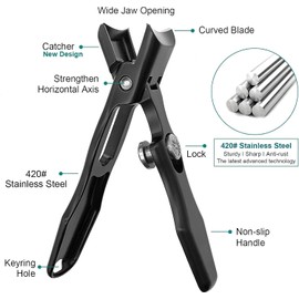 German Nail Clippers for Men | 2024 Heavy Duty Ultra Sharp Nail Clippers for Seniors | Stainless Steel Wide Jaw Opening No Splash Fingernail Cutters Long Handle with Catcher File (Black with catcher)
