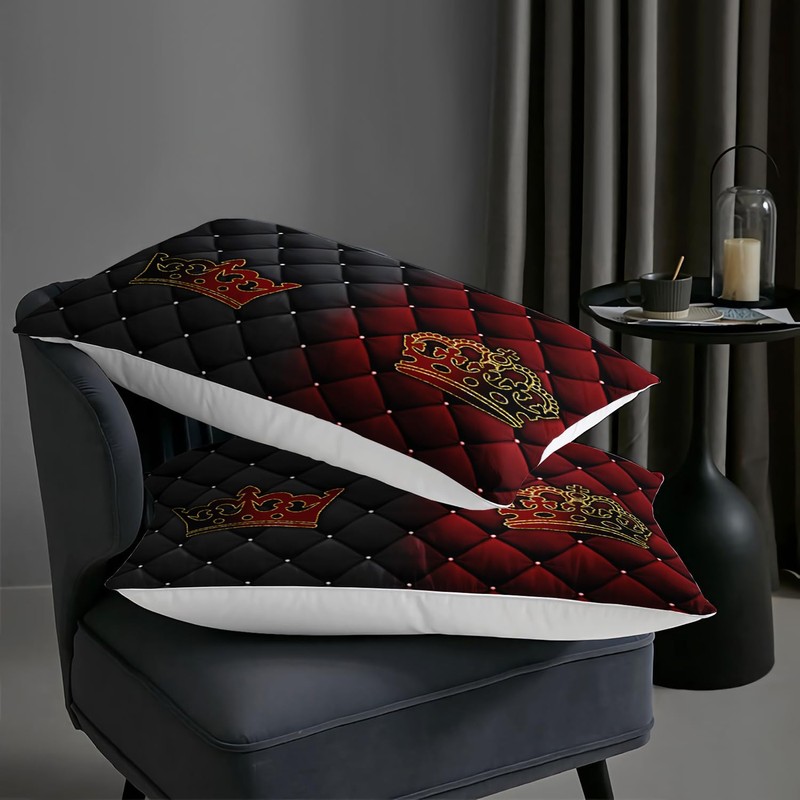 AILONEN Black and Red Comforter Set,King and Queen Printed Crown