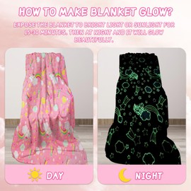 HZVRTN Unicorn Blanket, Cuddly Blanket, Children's Cuddly Blanket Glow in the Dark, Unicorn Gift for Girls, Pink, Soft and Warm Blanket, Bed Couch Sofa Fluffy Blanket (150 x 200 cm, Unicorn D)