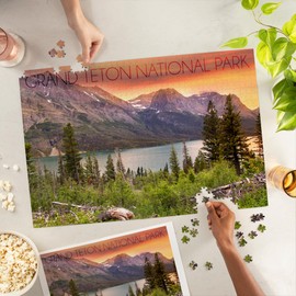 Grand Teton National Park, Wyoming, Lake and Peaks at Sunset (1000 Piece Puzzle, Challenging Jigsaw Puzzle for Adults, Made in USA)