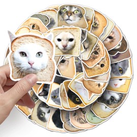 Bread Cat Head Stickers,50 PCS Bread Cat Vinyl Waterproof Decals for Water Bottles Computer Bicycle Skateboard Luggage Phone Pad Laptop Kids Teens Stickers Pack