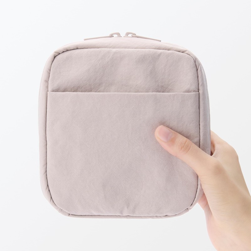 MUJI 84475870 Wrinkle Nylon Wide Open Square Pouch, Pink, Approx.