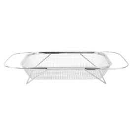 Over The Sink Colander Strainer Basket Premium Quality Stainless Steel Fine Mesh 6 Quart Expandable Rubber Grip Handles Rinse Filtering Drying Kitchen Tool (Silver)
