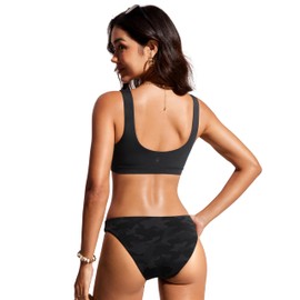 CRZ YOGA Womens Scoop Neck Bikini Tops U Back Bathing Suit Swim Tops Push Up Padded Sports Bra Black Medium