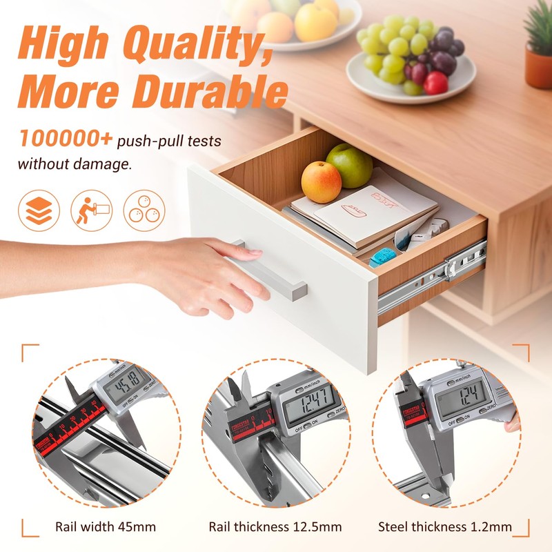 REGUDA Drawer Slides Ball Bearing 3 Folds Full Extension Side