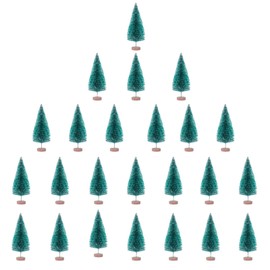 Kaket 24 PCS Artificial Mini Christmas Trees, Bottle Brush Christmas Trees with Wood Base, Artificial Snow Frost Trees Sisal Trees for Christmas Decoration (Green)