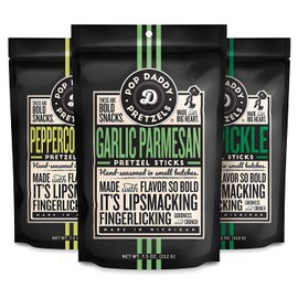 Pop Daddy Flavored Pretzels Sticks, Healthy Gourmet Pretzels, 7.5oz Variety Pack, 3 Pack, Garlic Parmesan, Peppercorn Ranch and Dill Pickle