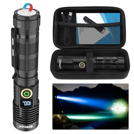 Spriak Rechargeable Flashlight High Lumens-Super Bright Magnetic Flash Light with Power Digital Display, Long Range,Dimmable,Waterproof,Pocket Handheld Tactical LED Flashlights for Emergency