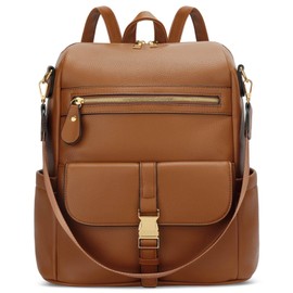 KKXIU Backpack Purse for Women - PU Leather Ladies Backpack for Daily with Anti-Theft Lock Pocket, Compact Daypack for Essentials with Large Capacity, 13x14x5.2 Inch (Brown)