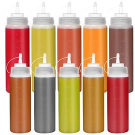 10 pack Condiment Squeeze Bottles, Chetexus 8oz 16oz Squeezy Bottle with Twist on Caps, Leakproof Squirt Reusable Plastic Sauces Oil Container Dispenser for Ketchup, BBQ, Grilling, Salad Dressing