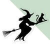 Small 100mm 'Witch & Cat On Broomstick' Clear Static Window