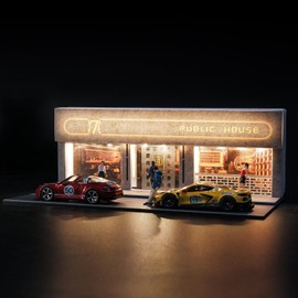 Kivmcds 1/64 Miniatures Scene, Hot Die Cast Wheel Display Box, Die Cast Car Garage Parking Lot with Lights (Saloon)