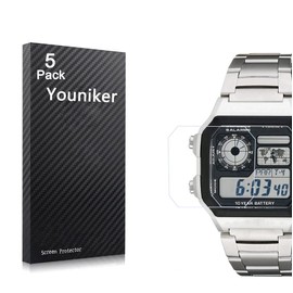 Youniker 5 Pack Compatible for AE1200 Screen Protector Film for AE1300 Watch Screen Protector for AE-1200/AE-1300 Foils Crystal Clear HD Anti-Scratch