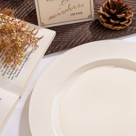 I00000 100 Pc Ivory Plastic Plates,7inch Cream Dessert Plates, Elegant Disposable Plates Perfect for Wedding, Baby & Bridal Shower or Party (100 Guests)