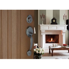 Copper Creek CZ2610XWLR-AN Mid-Century Modern Entrance Handleset in Antique Nickel with Right Hand Waverlie Lever Interior