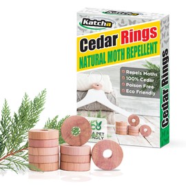Katcha® Cedar Rings - 100% Natural Cedar Moth Repeller for Wardrobes, Closets, Drawers, Cupboards, Eco-Friendly Moth Repel (60 x Rings)
