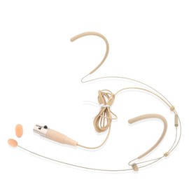 Pyle micrófono de diadema doble para la oreja - manos libres omnidireccional con cable, condensador, mini XLR de 4 pines, cable de 1.2 m, beige