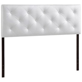 Bowery Hill Modern Faux Leather Tufted King Panel Headboard in White