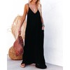 Women's Casual Sleeveless Deep V Neck Pockets Maxi Long Dress