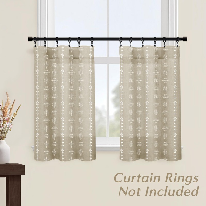 Boho Farmhouse - Cortinas de lino beige de pequeño nivel