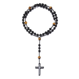 CrystalTears Rosary Necklace Hematite Cross Pendant with Crystals Pearl Necklace Women Men Amulet Jewellery Spiritual Gift, Crystal