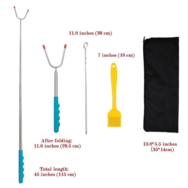 Barbecue Forks,Campfire Sticks,8 Telescopic Roasting Fork with 10 BBQ Skewers