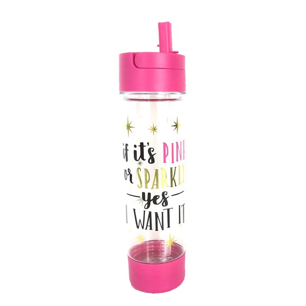 Tri-Coastal Design Pink or Sparkly Quote BPA Free Travel Water Bottle w Storage Holder, Pink