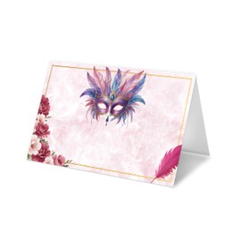 CTLHKY Pink Masquerade Place Cards -25pcs Tent Cards, Masquerade Table Place Card For Birthday Party Dinner Wedding, Birthday Activity Tent Name Place Cards For Table Setting, Easy Folding, A05