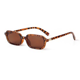 JUDOO Retro Rectangle Sunglasses for Women Mens Tortoise Brown Rectangular Sunglasses 90s Small Vintage Square Cute Glasses (Leopard Frame/Brown Lens)