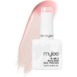Mylee 5 in 1 Builder Base Strengthening Gel 15ml, UV/LED Nail Polish Coat for Hard Strong Nails Tips & Extensions, For Nail Art Decoration, Decals & Jewels, Professional Manicure Repair (Light Pink)