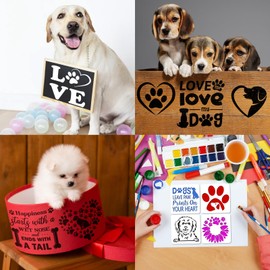 JSRQT Pack of 16 Reusable Stencils Dog Stencil Animals Stencils Washable Drawing Painting Stencils DIY Stencils Vintage Paw Sunflower Love Heart DIY Scrapbooks Crafts