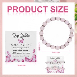 2pcs Bracelets for Women Men, 0.3 Inch Diameter Bracelets Stones and Crystals Elastic Natural Gemstone Bracelet Bead Bracelets for Valentine’s Day Birthday Gift (Rose Quartz)