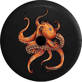 Pike Outdoors JL Series Spare Tire Cover Backup Camera Hole Kraken Octopus Ocean Sea Life Black 32 in