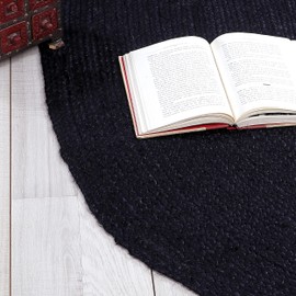 Super Area Rugs All Natural Soft Jute Braided Hand-Woven Rug Natural Black 3' X 5'